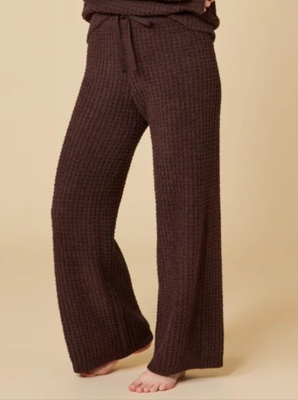 Softies Waffle Knit Drawstring Wide-Leg Lounge Pants - Chocolate